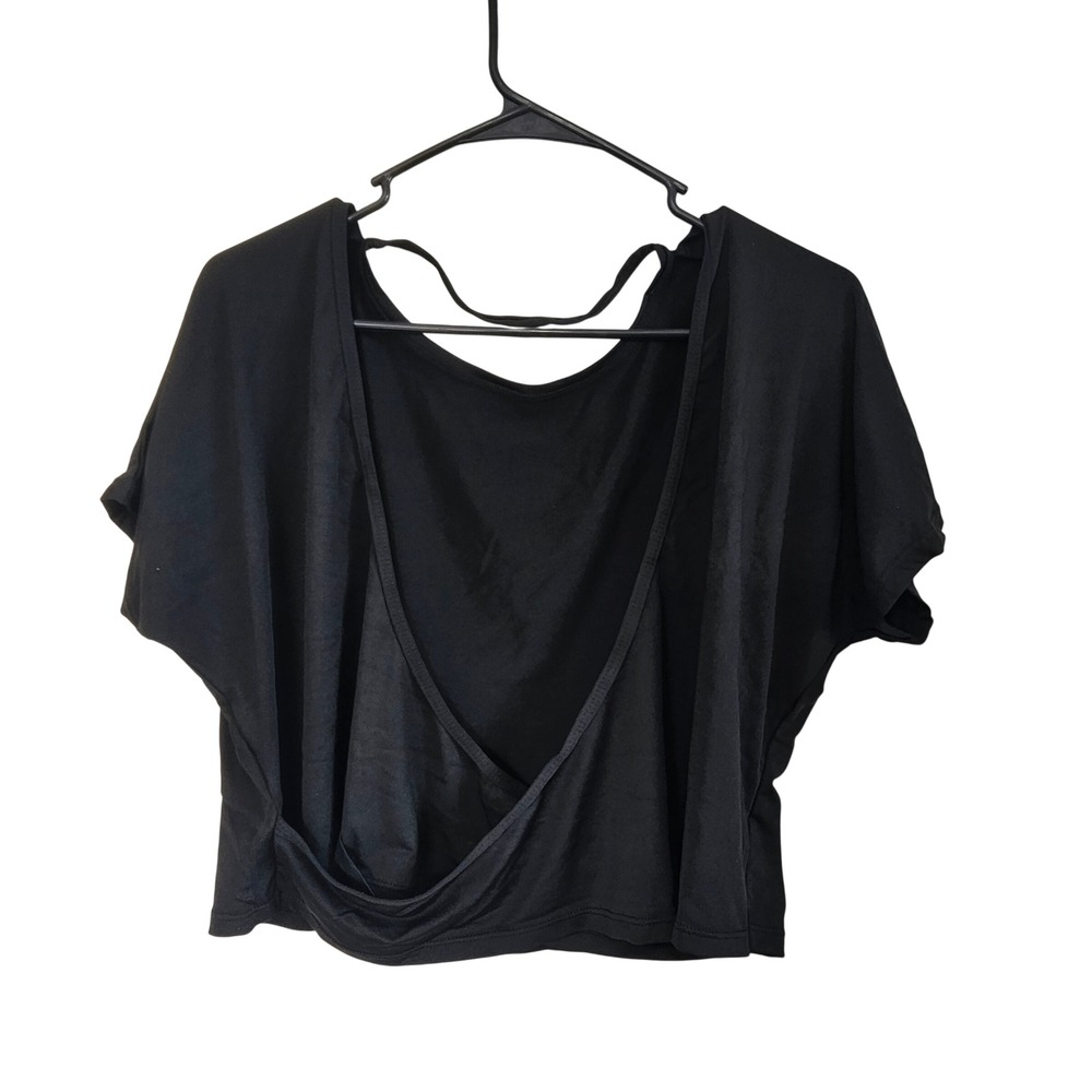 Black Wrap‎ Front Dolman Sleeve Crop Top Women Size S